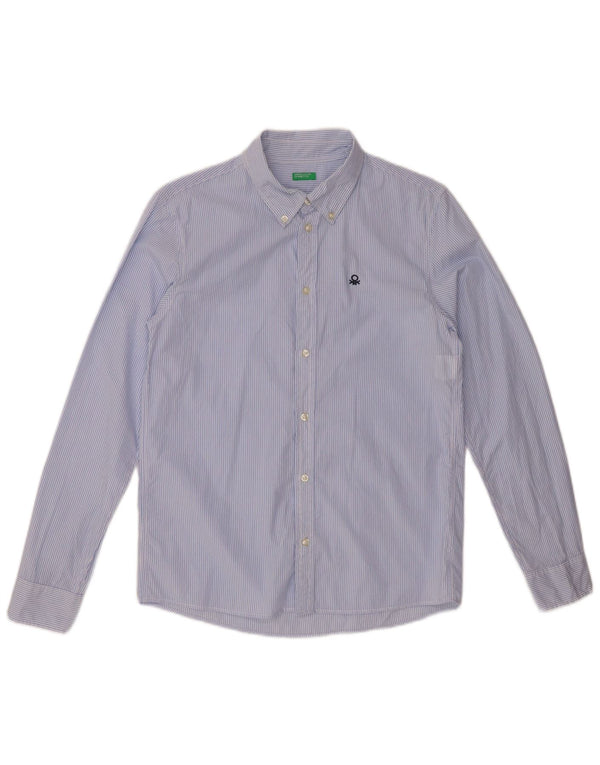 Camisa masculina BENETTON 13-14 anos 3XL algodão listrado azul