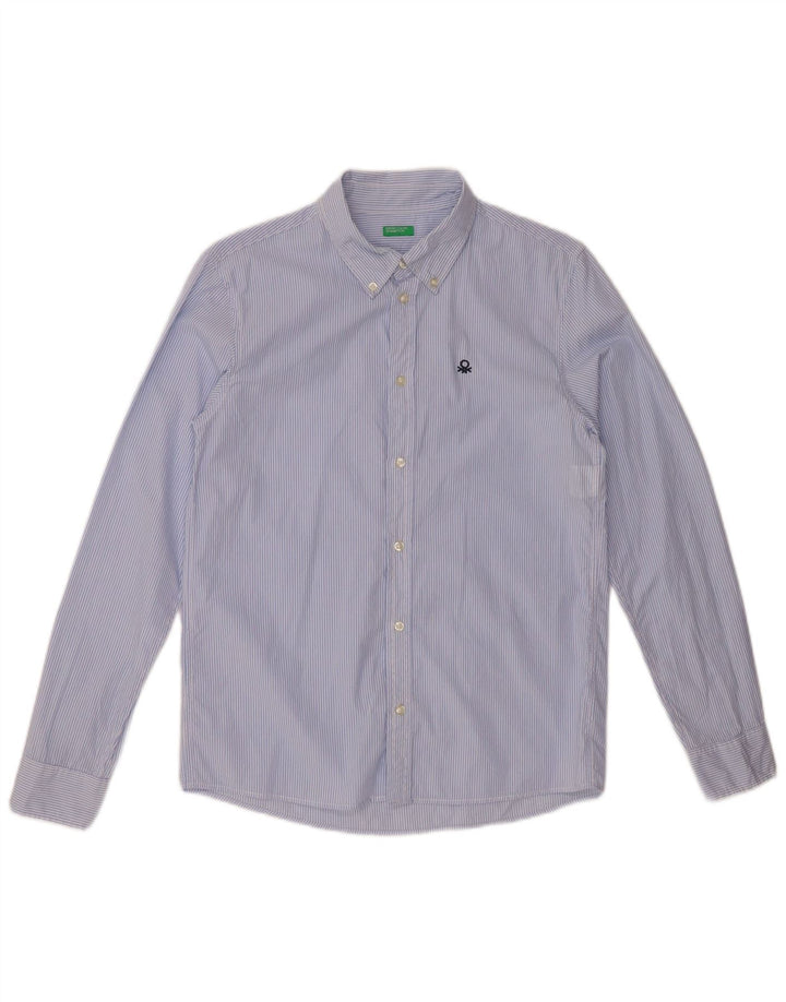 Camisa masculina BENETTON 13-14 anos 3XL algodão listrado azul