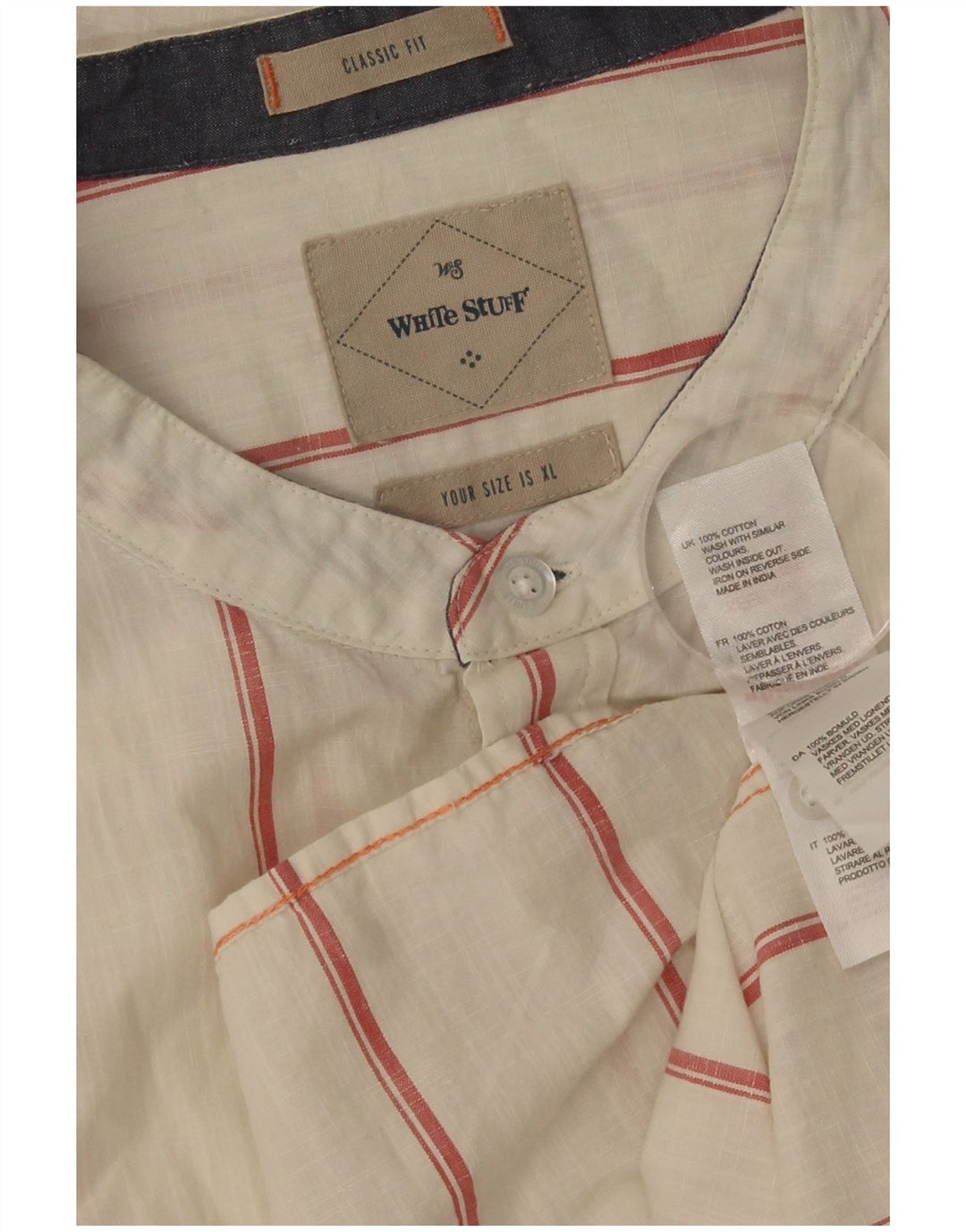 Camisa masculina clássica White Stuff XL algodão listrado branco