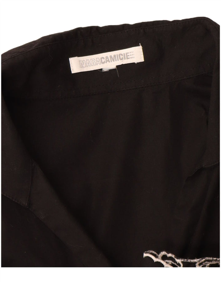 Blusa feminina Naracamicie Reino Unido 12 algodão floral preto médio