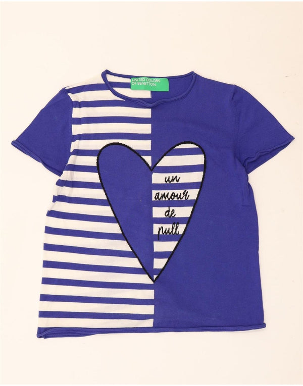 Camiseta feminina gráfica Benetton UK 14 algodão listrado azul médio