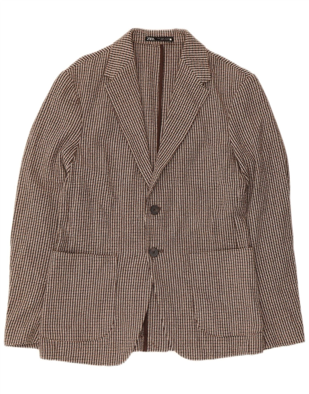 Jaqueta blazer masculina Zara com 2 botões UK 36 pequena marrom houndstooth