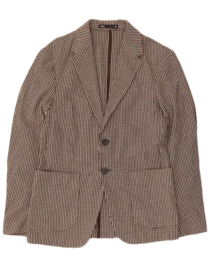 Jaqueta blazer masculina Zara com 2 botões UK 36 pequena marrom houndstooth