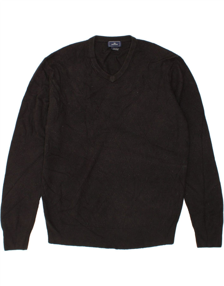 DOCKERS Mens V-Neck Jumper Sweater Large Black Acrylic Vintage Dockers and Second-Hand Dockers from Messina Hembry 