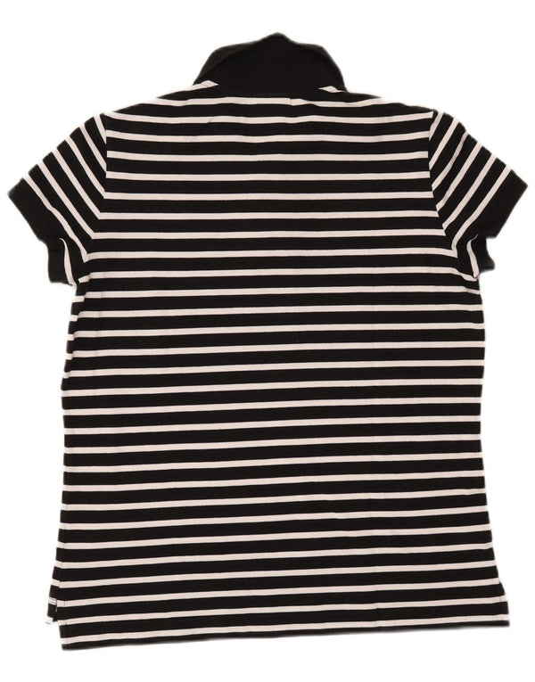 Camisa polo feminina Lacoste tamanho 42 grande algodão listrado preto