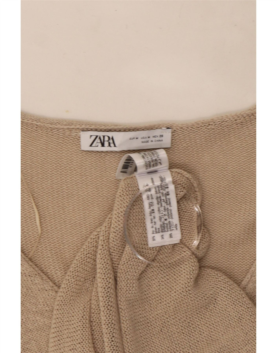 Suéter cardigã feminino Zara UK 14 linho bege médio