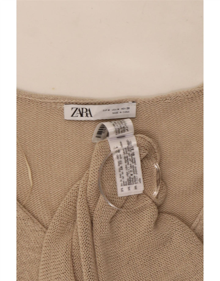 Suéter cardigã feminino Zara UK 14 linho bege médio