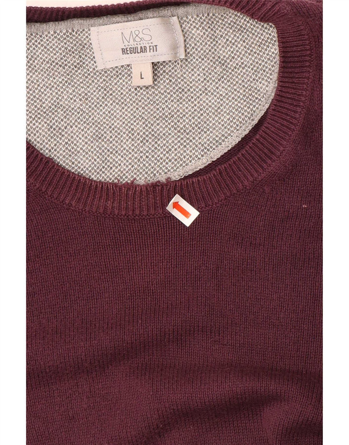 Suéter masculino Marks & Spencer com ajuste regular e gola redonda, grande roxo