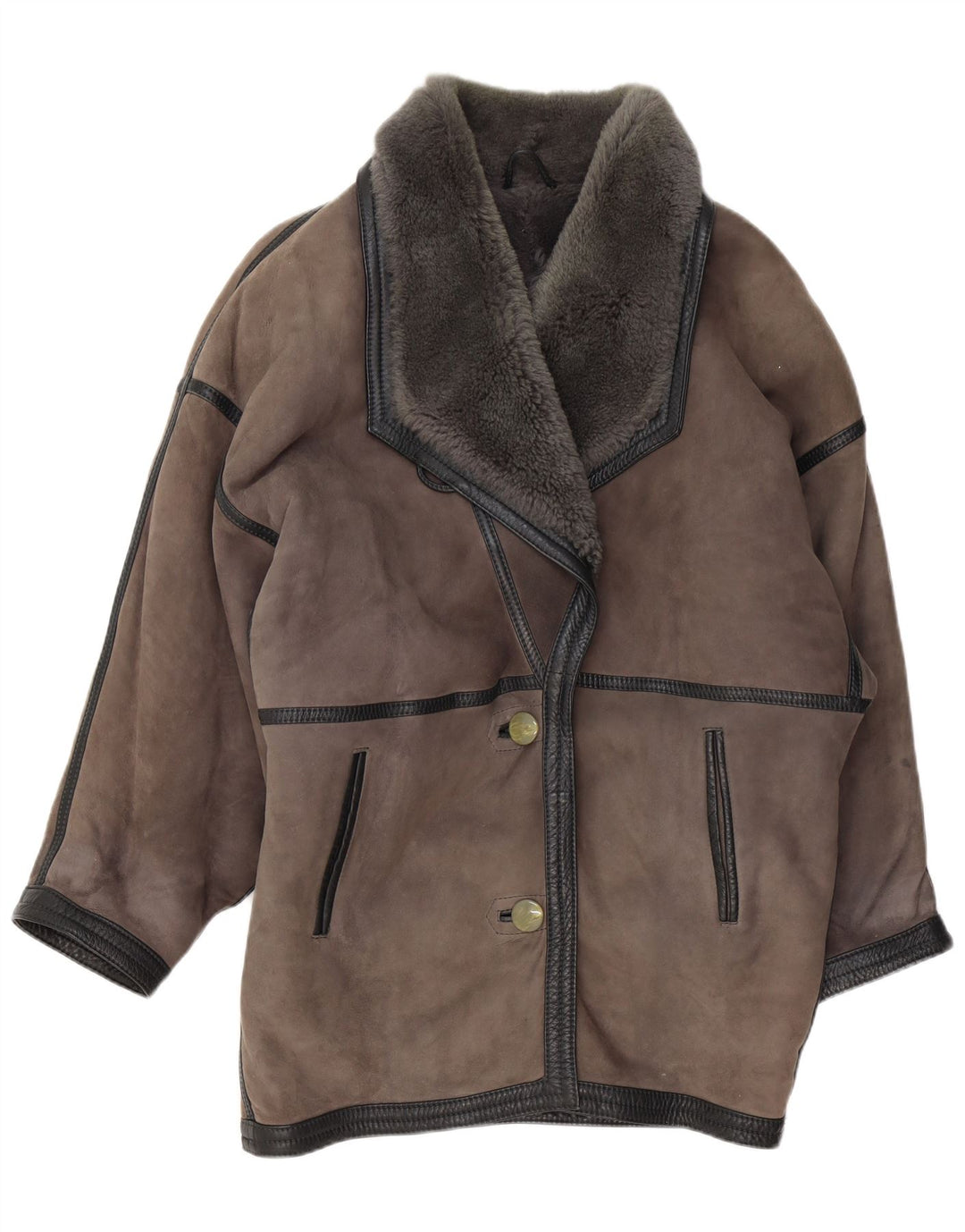 Casaco feminino vintage de corte grande UK 20 2XL couro cinza