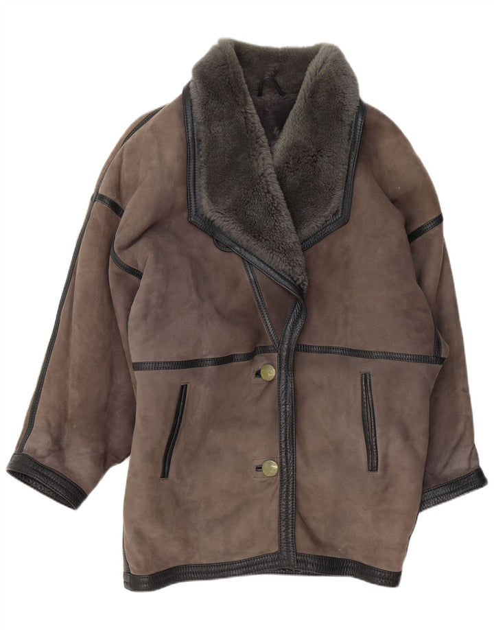 Casaco feminino vintage de corte grande UK 20 2XL couro cinza