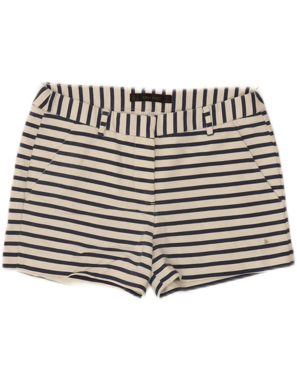 Zara Womens Chino Shorts Pequeno W26 Algodão Listrado Branco