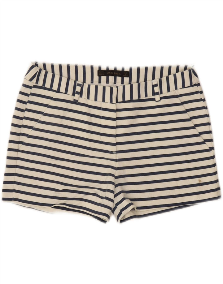 Zara Womens Chino Shorts Pequeno W26 Algodão Listrado Branco