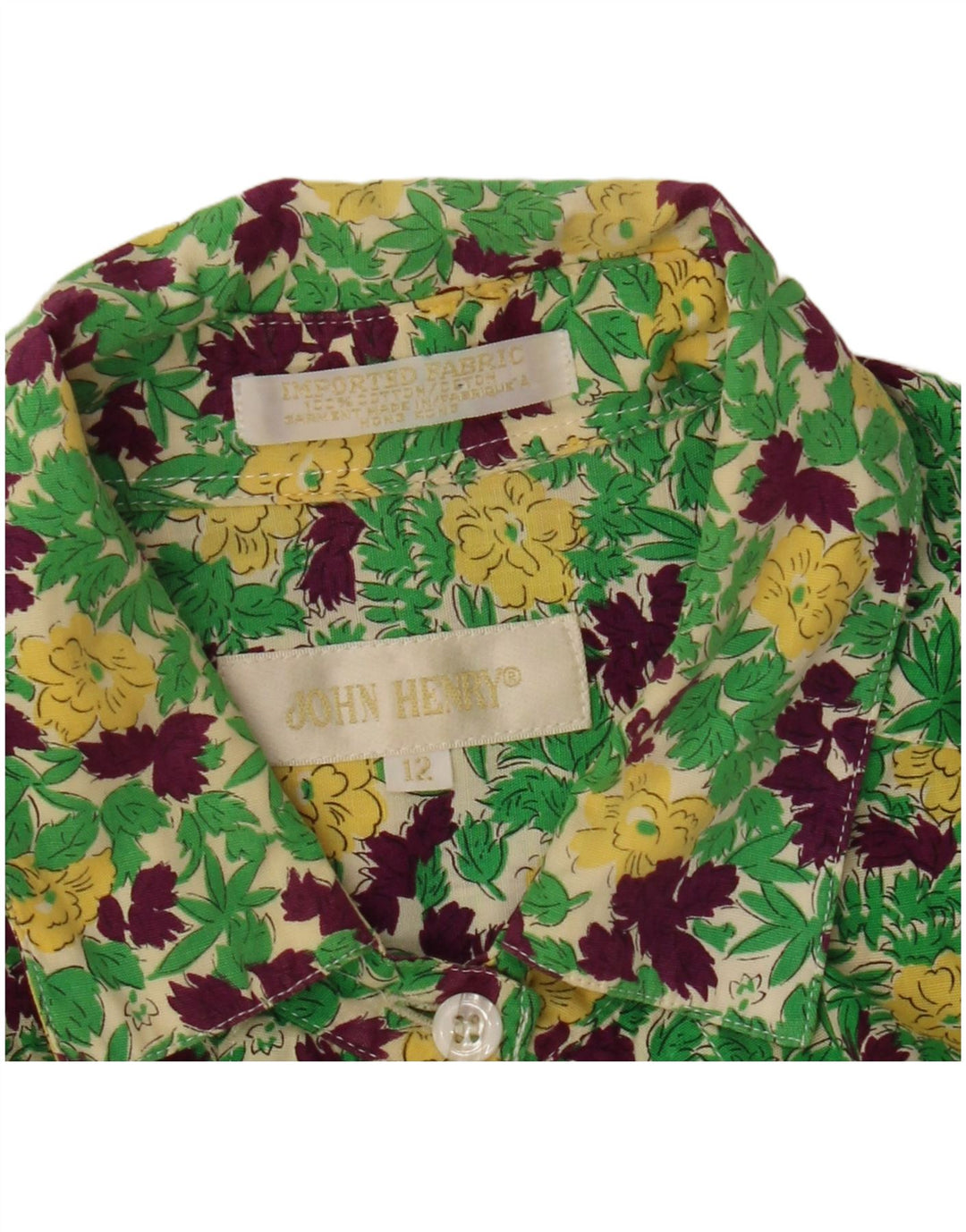 Camisa oversized feminina John Henry EUA 12 grande algodão floral verde