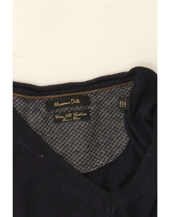 Suéter masculino Massimo Dutti com decote em V grande algodão azul marinho