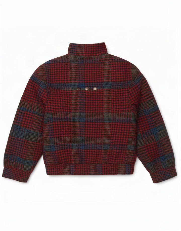 Jaqueta bomber feminina vintage UK 10 pequena houndstooth vermelha