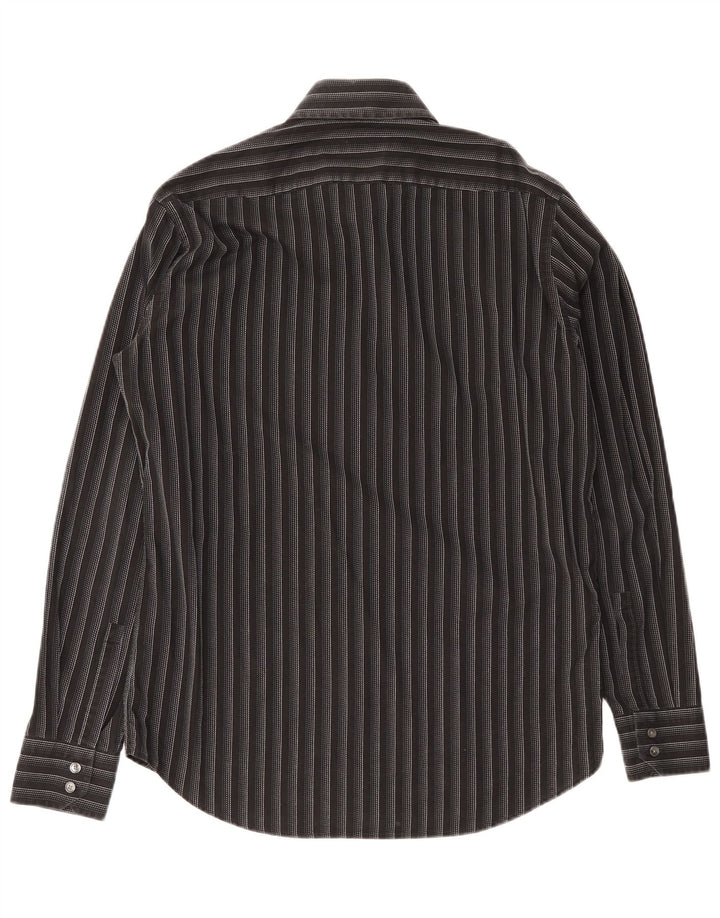 Camisa masculina Hugo Boss tamanho 39 15 1/2 médio preto listrado