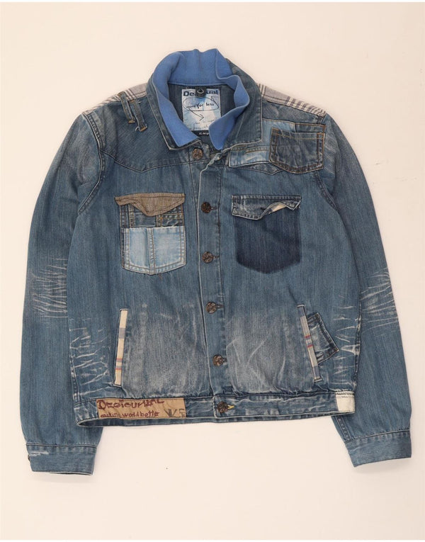 Desigual Jaqueta jeans masculina gráfica UK 42 XL azul patchwork algodão