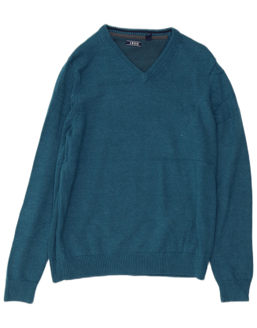 Suéter masculino IZOD com decote em V de algodão azul médio