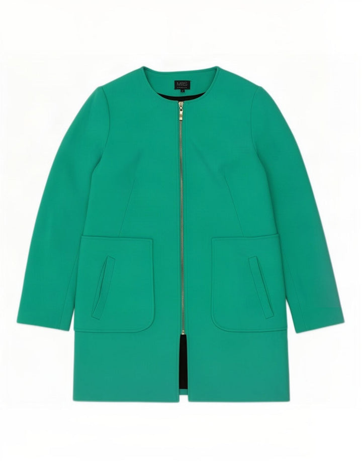 Sobretudo feminino Marks & Spencer com zíper completo Reino Unido 12 poliéster verde médio