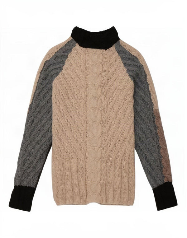 Suéter feminino vintage com gola tartaruga UK 10 pequeno multicolorido