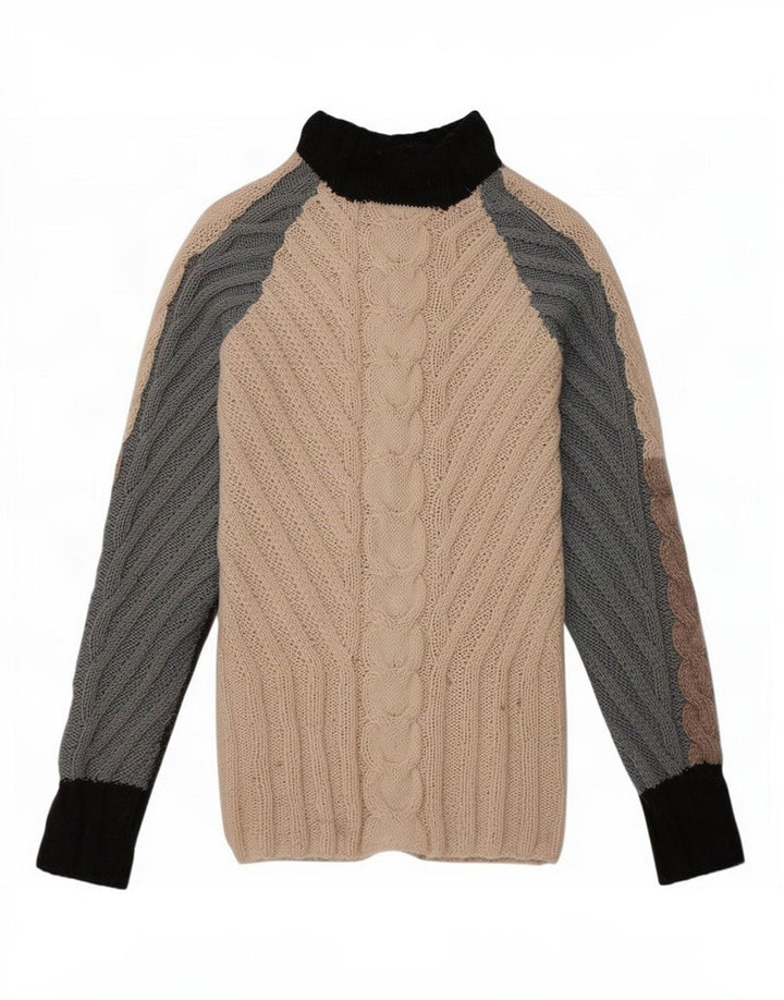 Suéter feminino vintage com gola tartaruga UK 10 pequeno multicolorido