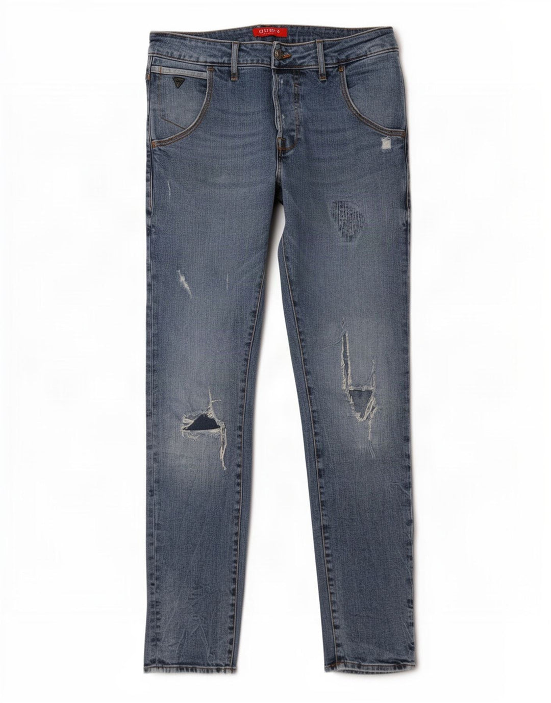 Guess Calça jeans masculina desgastada W32 L30 azul algodão