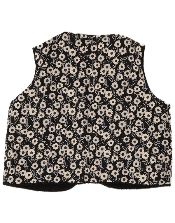 Colete reversível feminino vintage UK 16 grande preto floral