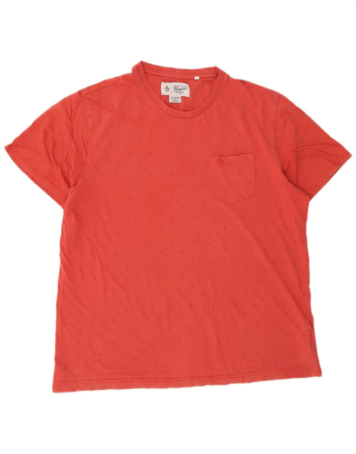 Camiseta masculina Penguin Top XL algodão manchado vermelho
