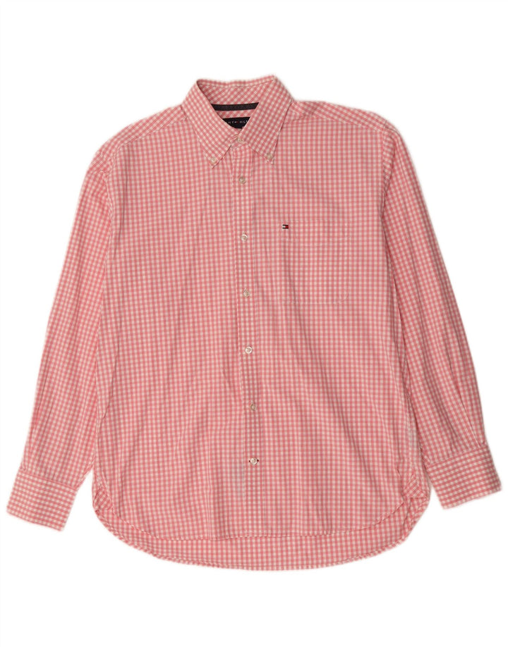 Camisa masculina TOMMY HILFIGER de algodão guingão rosa médio