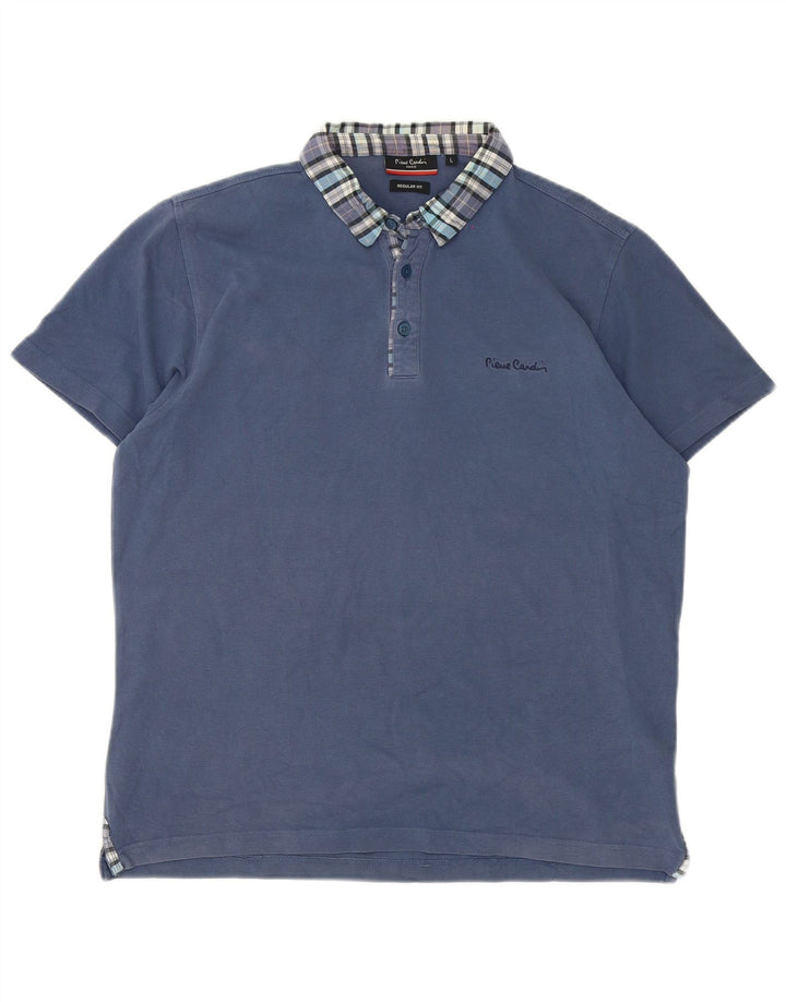 Camisa polo masculina Pierre Cardin Regular Fit grande algodão xadrez azul