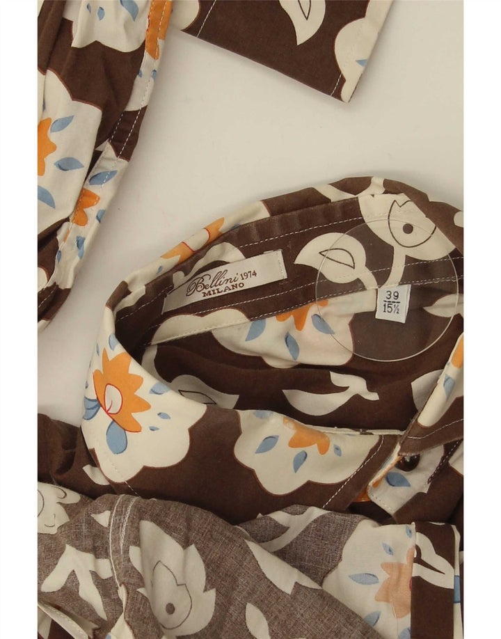 Camisa masculina Bellini Suze 39 15 1/2 marrom médio floral