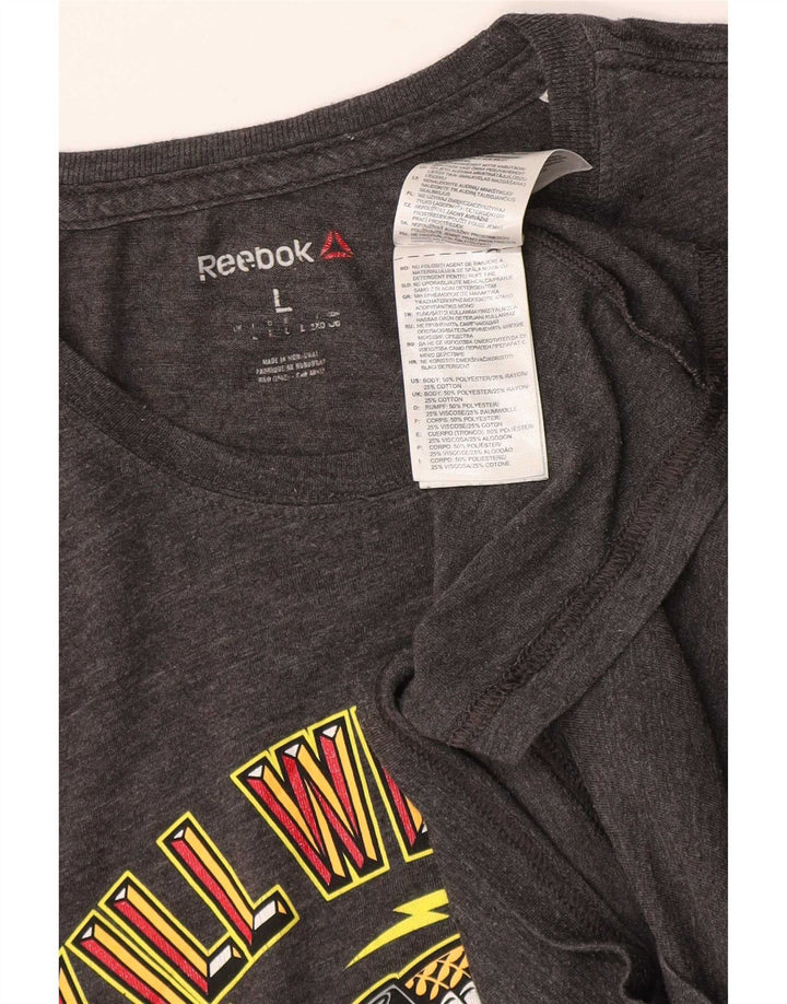 Reebok Mens Graphic T-Shirt Top Grande Cinza Poliéster