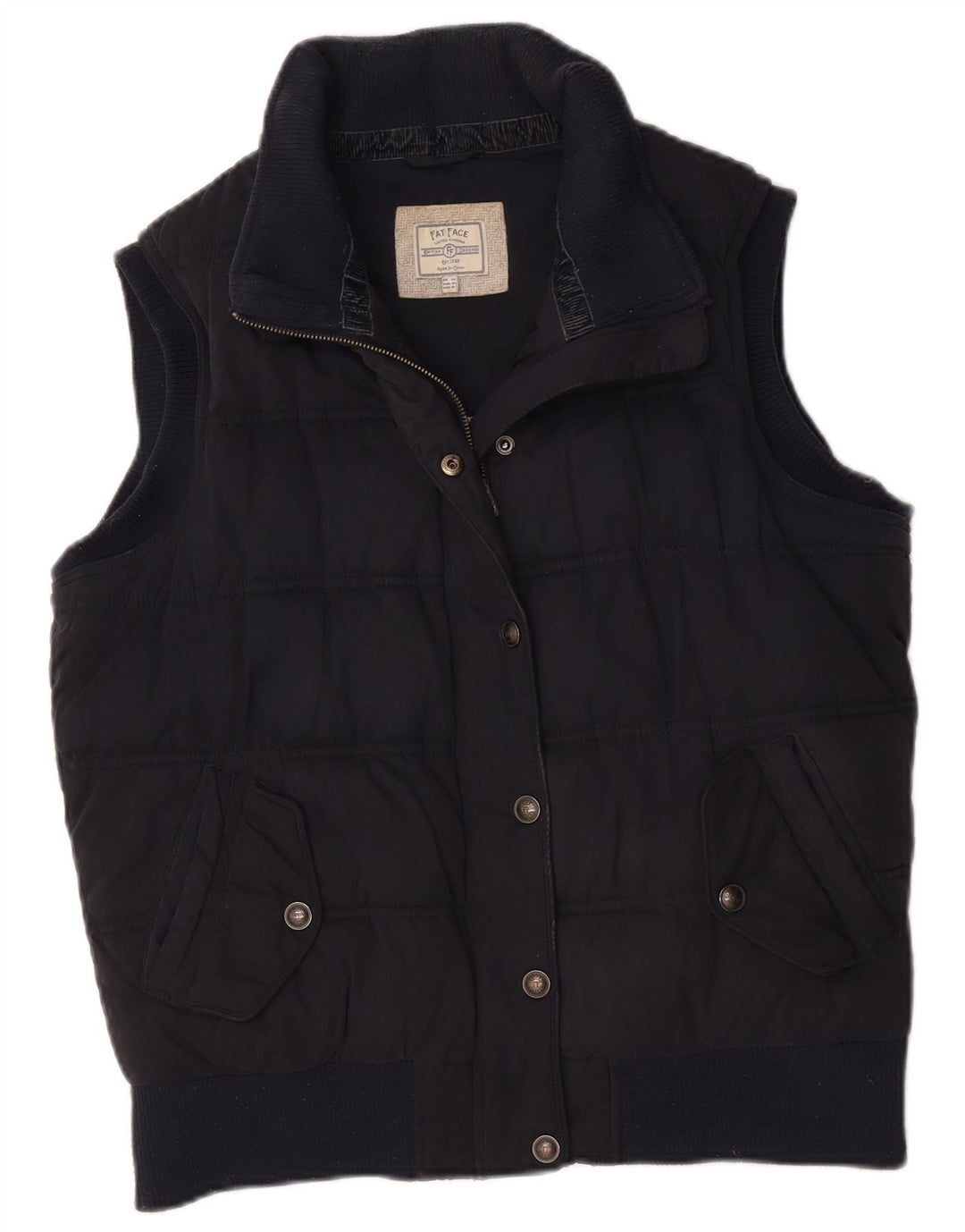 Gilet acolchoado feminino Fat Face UK 14 grande poliéster azul marinho