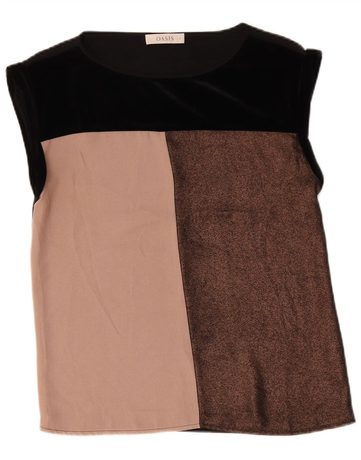 Blusa feminina Oasis UK 8 pequena preta colorblock poliéster