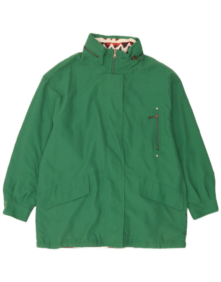 Jaqueta reversível com capuz feminino vintage Reino Unido 16 grande verde geométrico