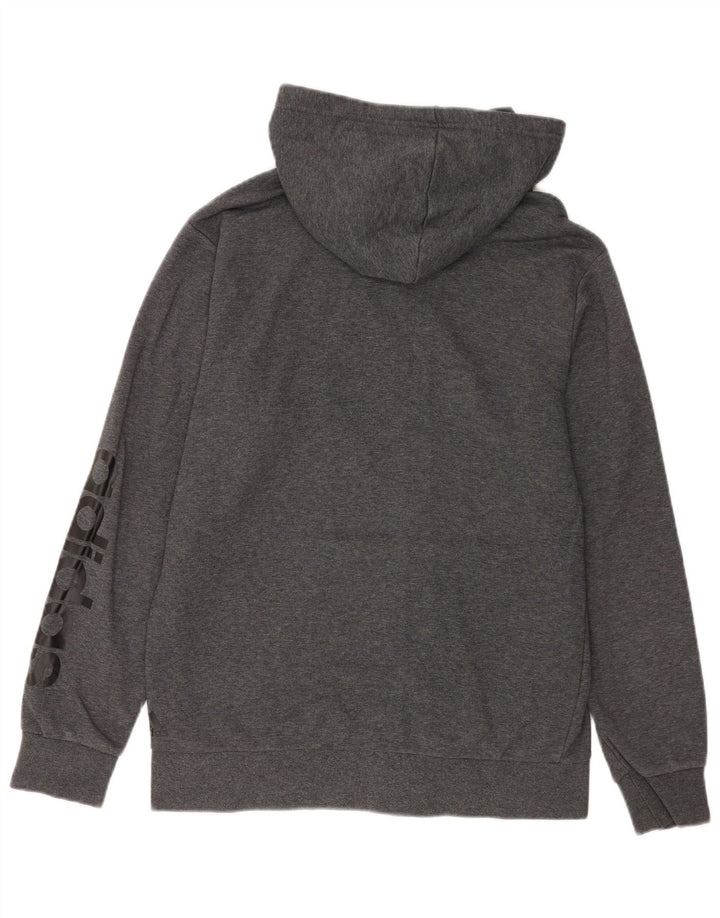 Suéter masculino Adidas com capuz e zíper gráfico cinza médio algodão