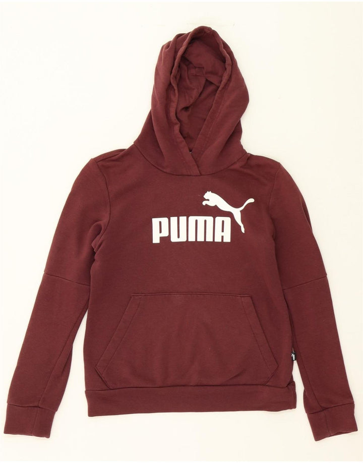 PUMA Womens Graphic Hoodie Jumper UK 6 XS Maroon Cotton Vintage Puma and Second-Hand Puma from Messina Hembry 