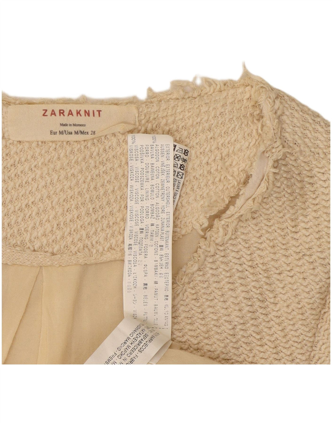 Jaqueta Zara Womens Open Blazer Reino Unido 12 Algodão Bege Médio