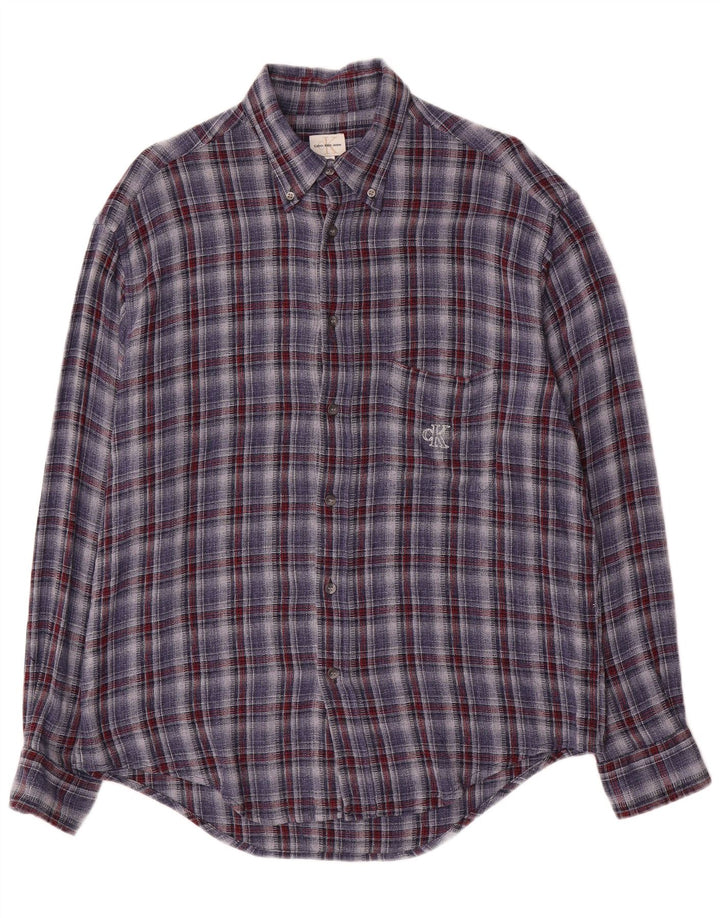 Camisa masculina de flanela Calvin Klein Jeans grande xadrez azul