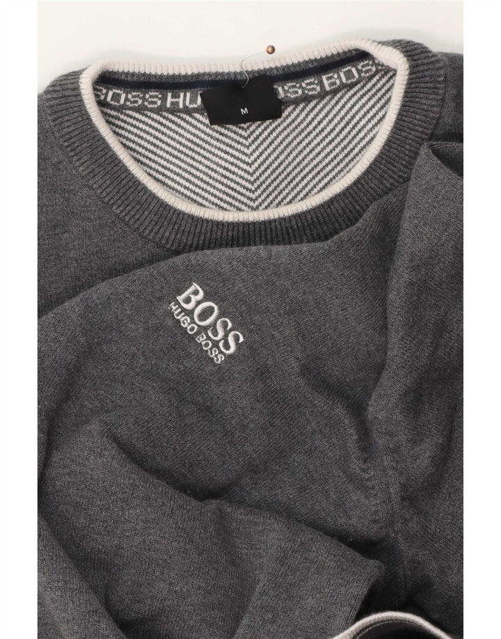 Suéter masculino Hugo Boss com gola redonda cinza médio