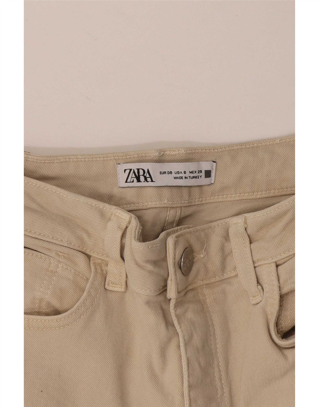 Calça jeans reta feminina Zara EU 38 pequena W28 L31 bege