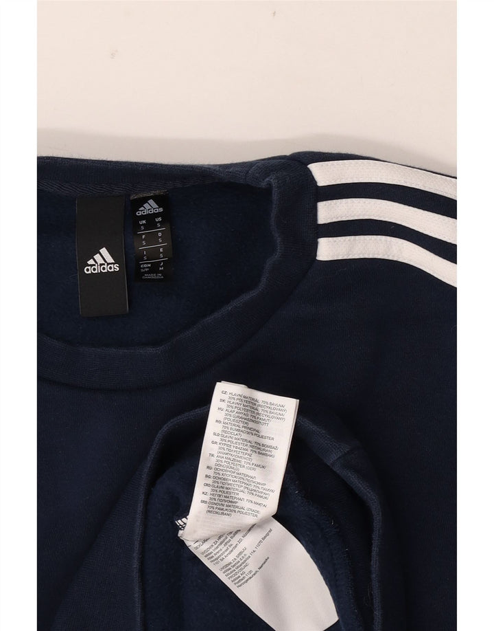 Adidas Mens Moletom Jumper Pequeno Algodão Azul Marinho