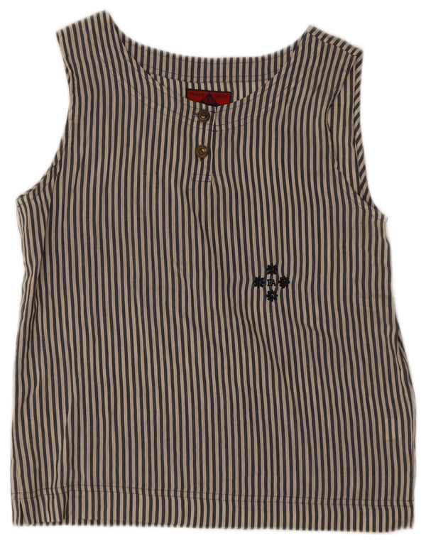 Blusa feminina vintage sem mangas UK 14 listrada azul média