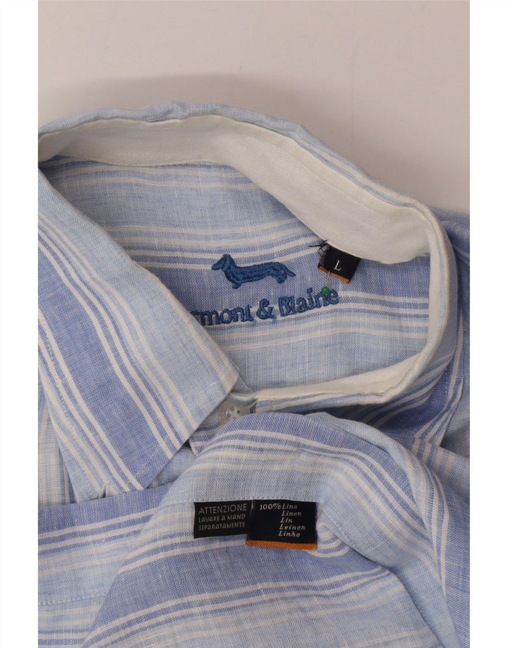 Camisa masculina Harmont & Blaine grande linho listrado azul