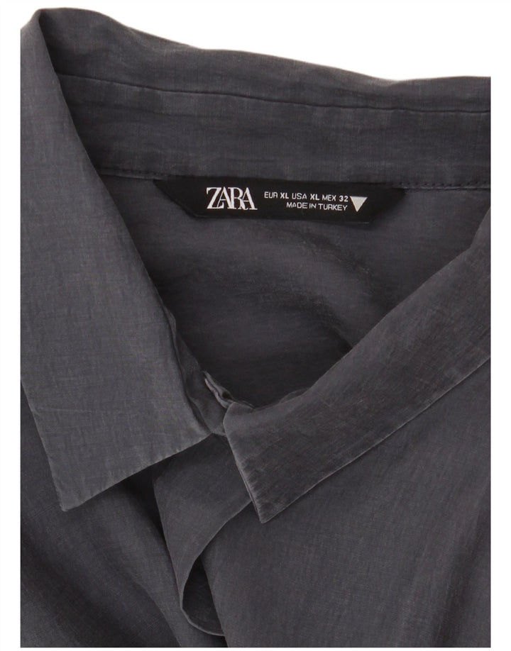 Zara Camisa Longline Feminina Oversized Reino Unido 18 XL Azul Marinho