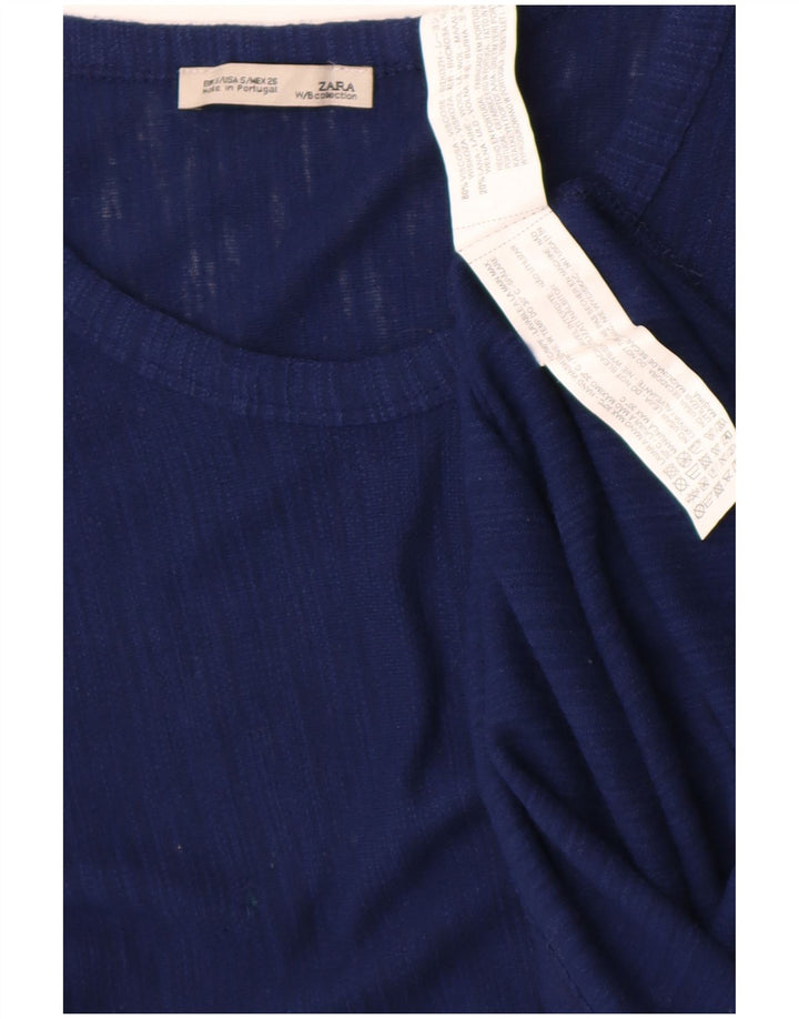 Top túnica assimétrica feminina Zara Reino Unido 10 viscose azul pequena