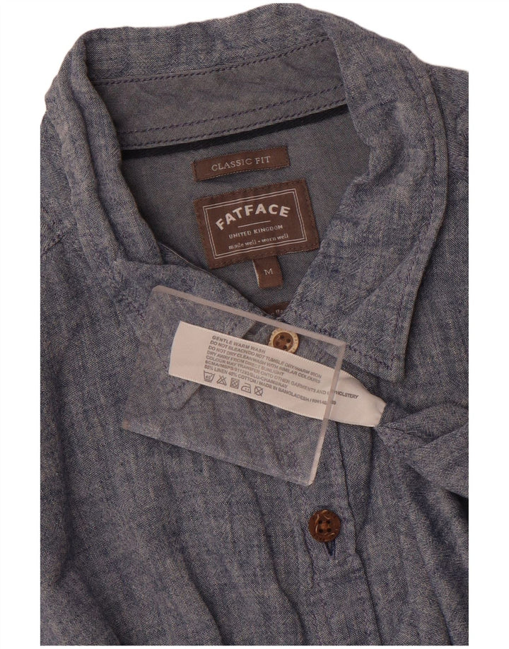 Camisa masculina de manga curta Fat Face Classic Fit linho azul médio