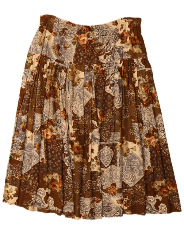 Saia plissada feminina vintage W36 XL marrom floral viscose