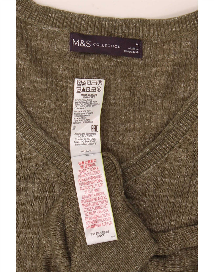 Suéter feminino Marks & Spencer com decote em V Reino Unido 14 verde médio