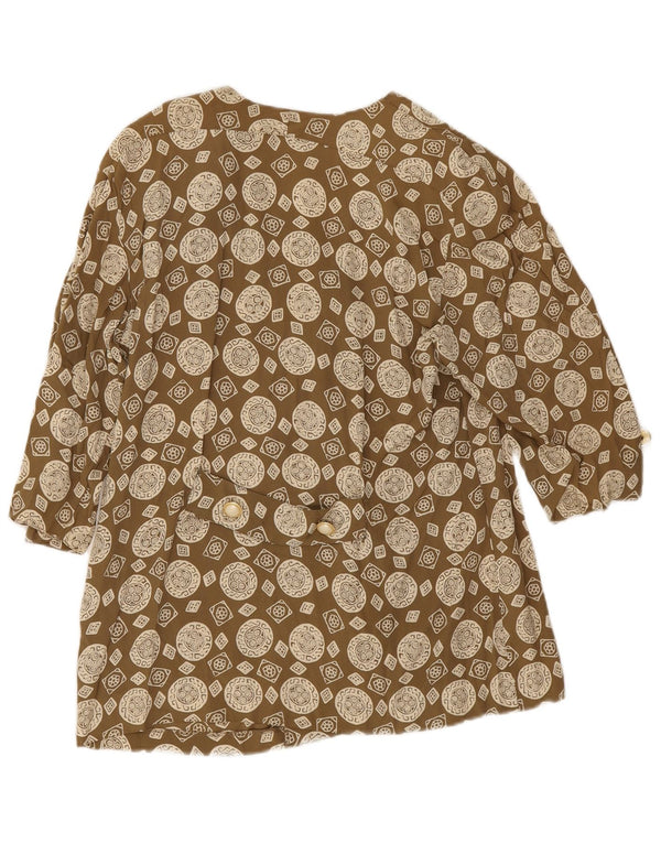 Blusa feminina vintage manga 3/4 IT 43 acetato geométrico cáqui médio